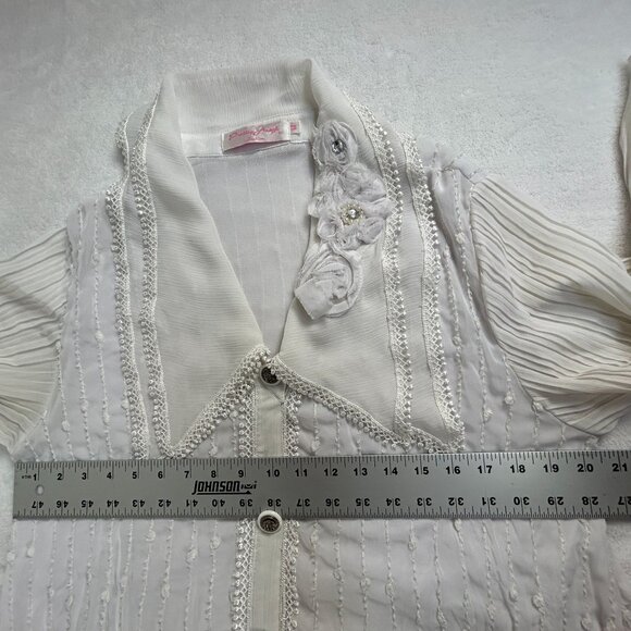 Pretty Angel Womens White Lace Boho Button Down Blouse Top Size Medium Collared - Picture 9 of 11